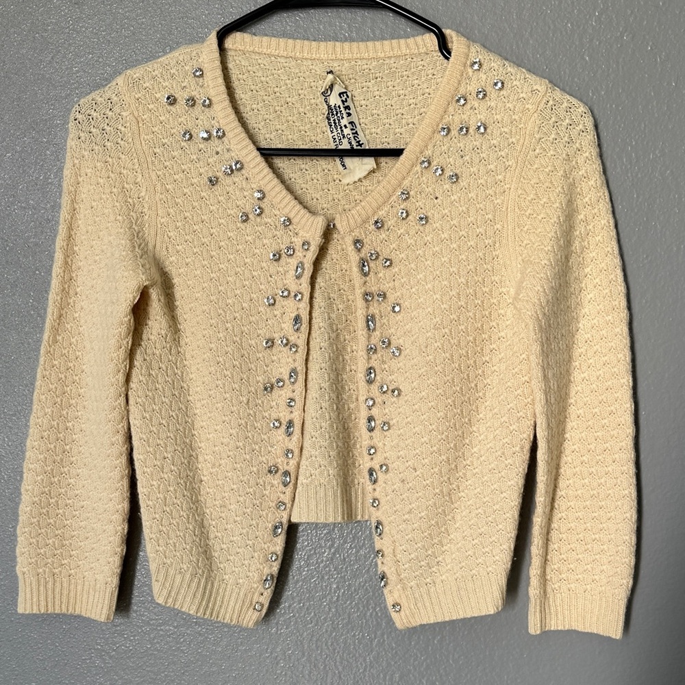 Beverly Hills Polo Club Cream Cardigan with Jewel Accents